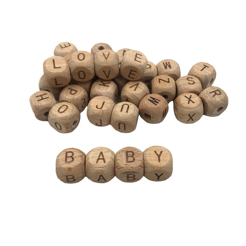 Wholesale 10pcs 1.2cm Hole Beech Wood Dice English Alphabet Wooden Beads